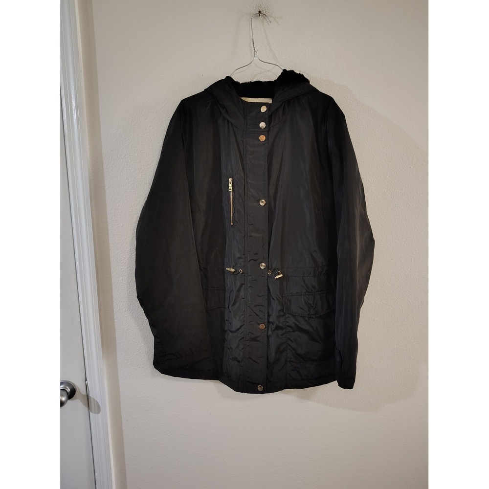 Cavalini Original Black Parka Jacket Faux Fur Hooded Anorak Coat Womens 2X